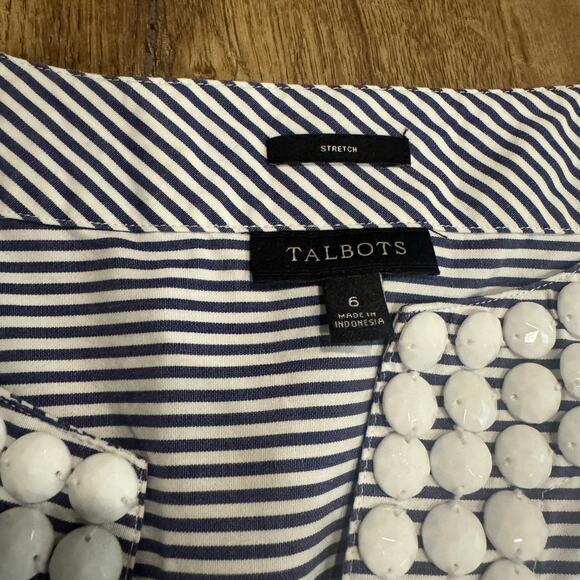 Talbots Striped Sleeveless Top with Beaded Neckline Blue White Size 6 - Picture 4 of 6